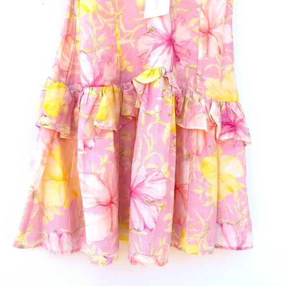 New LoveShackFancy Fabienne Cotton Silk Ruffle Mini Dress Pink Floral Size 4 - Picture 8 of 11